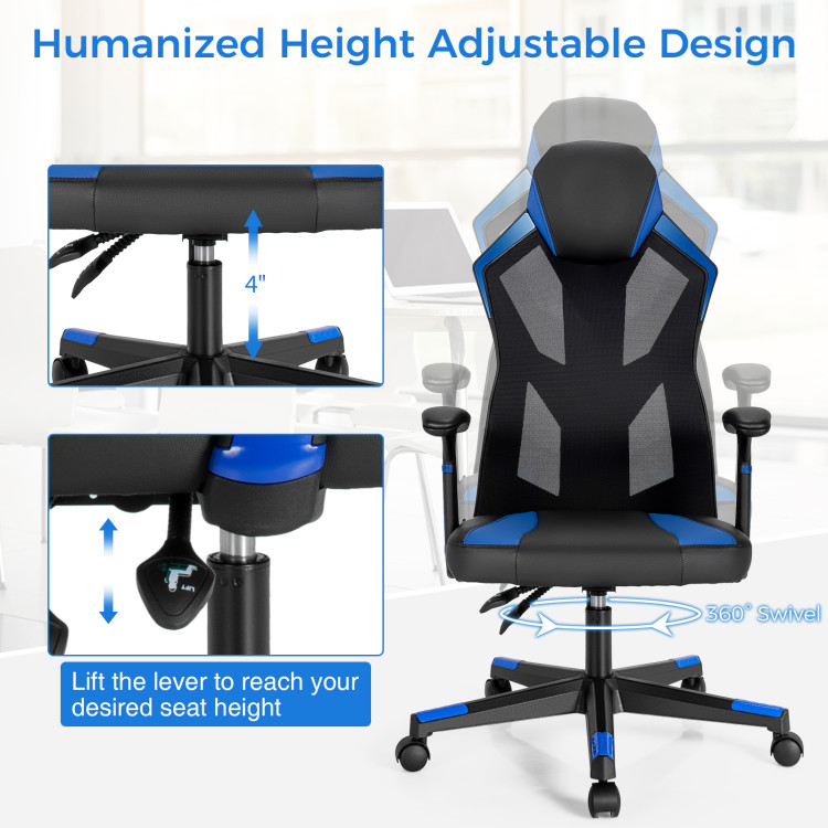 Gaming Chair with Adjustable Mesh Back-BlueCostway Gallery View 8 of 9